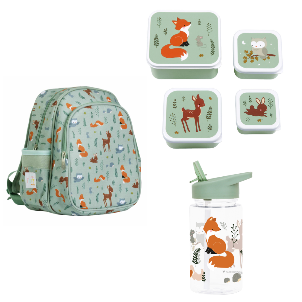 Pack Escuela  y Guardería Forest Friends Mochila + Botella + Caja Almuerzo