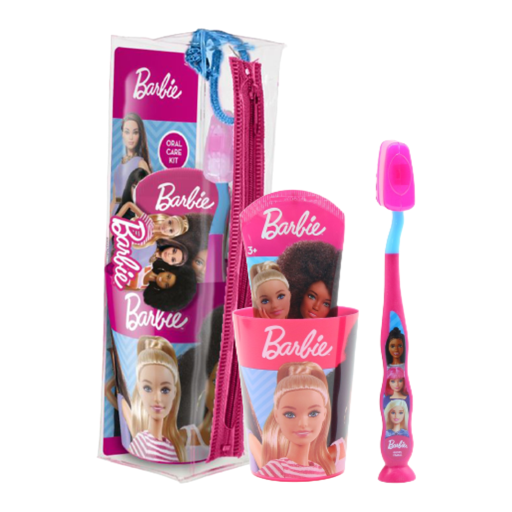 Estuche Barbie con Cepillo, Vaso y Pasta de Dientes