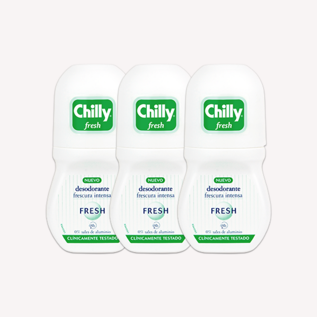 Pack 3 Chilly Desodorante Roll On Fresh Sin Aluminio 48 Horas 50ml