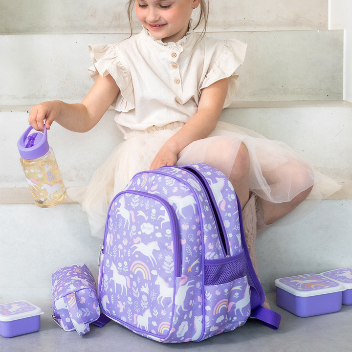 Mochila Pequeña Unicorn, Botella de Acero y Tupper Unicorn Little para Niños