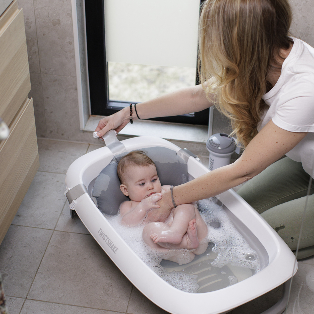 Pack Bañera Gris Twistshake y Cojín para Baño de Bebés