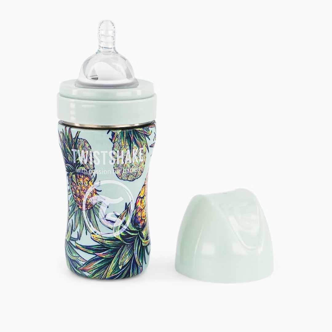 Biberón Acero Anticólico 330ml Estampado Piña Twistshake