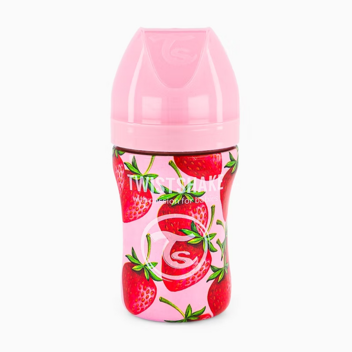 Biberón Acero Anticólico 330ml Estampado Fresa Twistshake