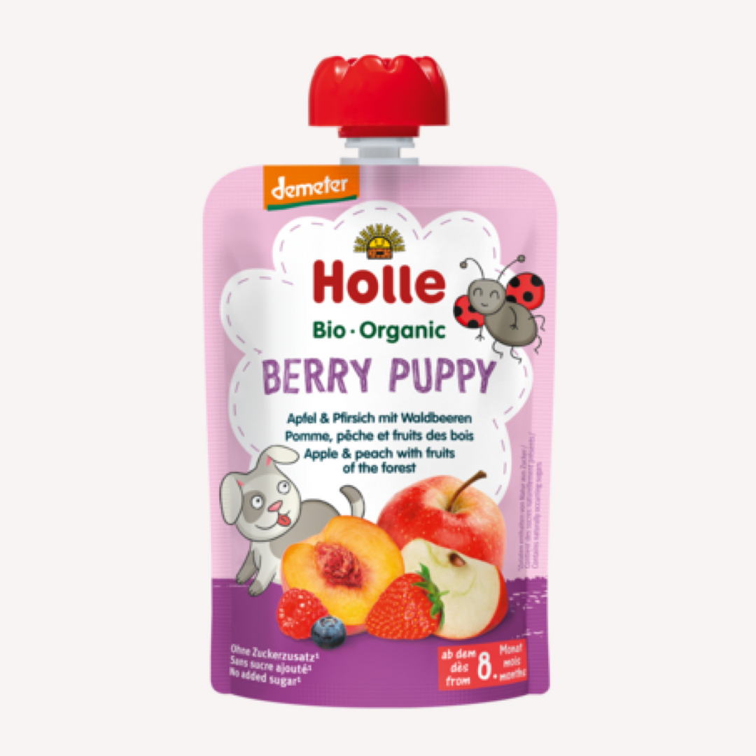 Pouche De Manzana, Melocotón y Frutas Del Bosque Smoothie Holle