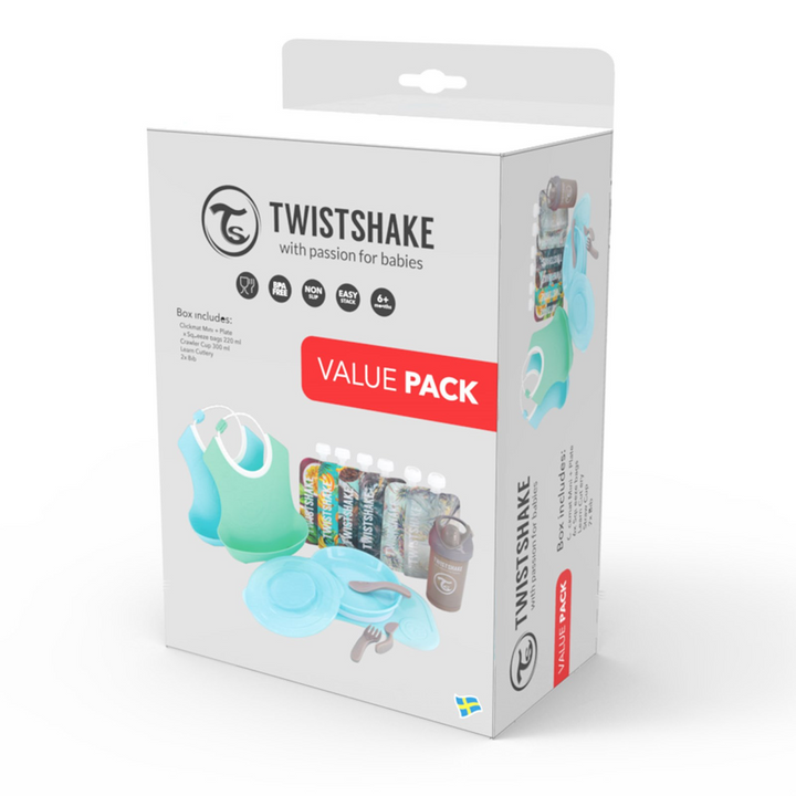 Pack Twistshake Babero Biberón Cubiertos Plato Azul