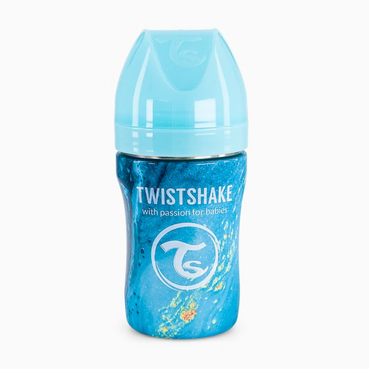 Biberón Acero Anticólico 330ml Estampado Mármol Azul Twistshake