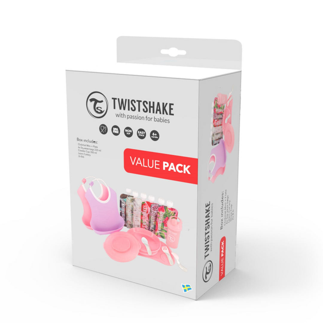 Pack Twistshake Babero Biberón Cubiertos Plato Rosa