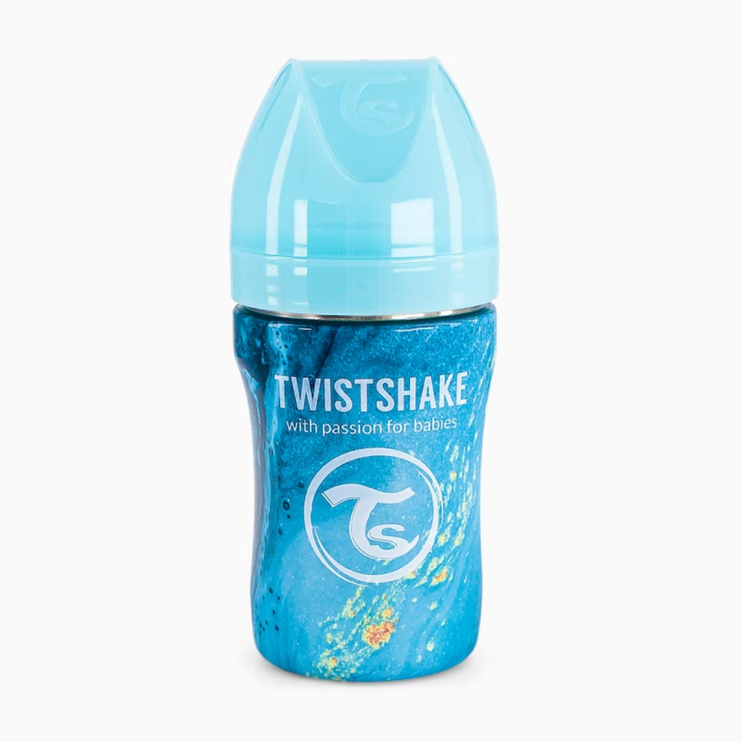 Biberón Acero Anticólico 260ml Estampado Mármol Azul Twistshake