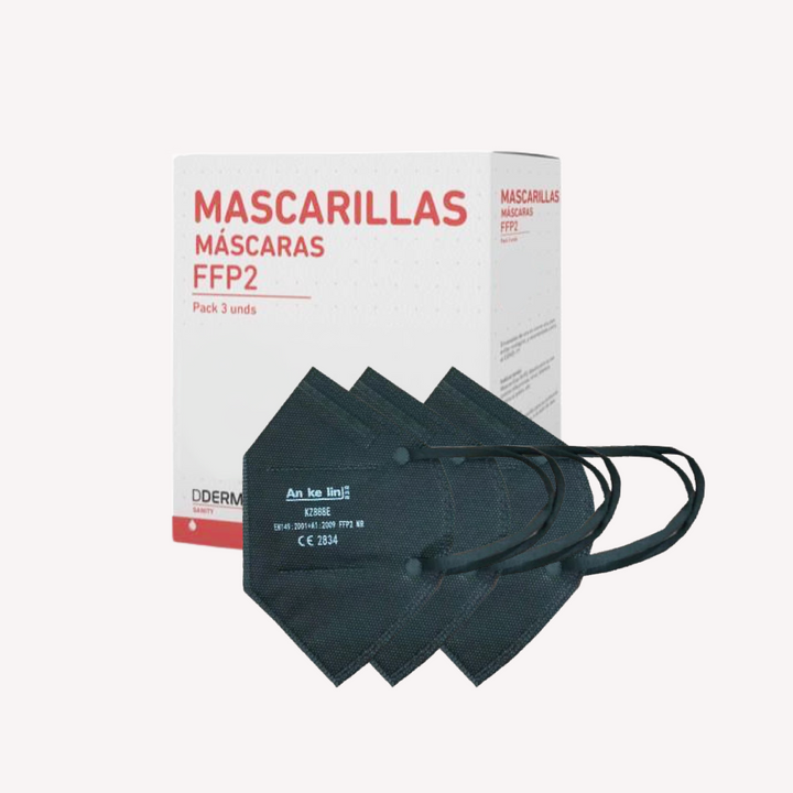 Mascarillas FFP2 Negra Dderma Sanity 3 Uds