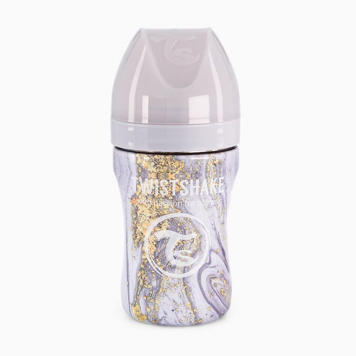 Biberón Acero Anticólico 260ml Estampado Mármol Gris Twistshake