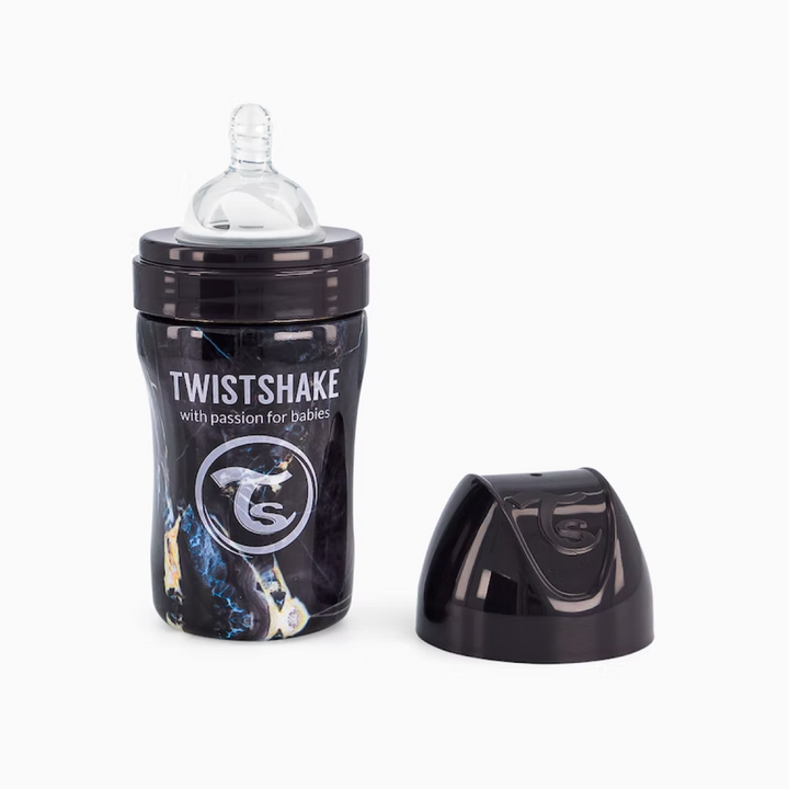 Biberón Acero Anticólico 260ml Estampado Mármol Negro Twistshake